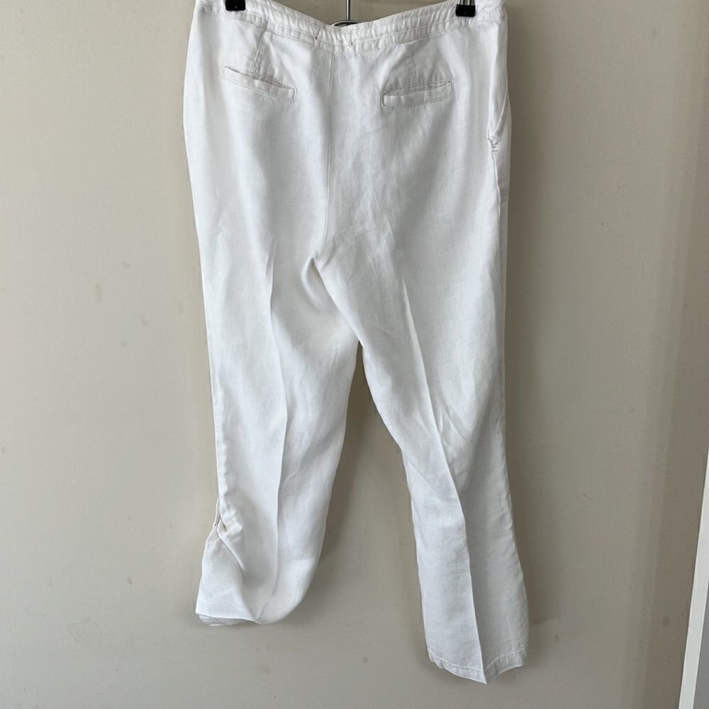 Cute Drawstring Boho White Linen Roll Up Pant - Picture 6 of 7